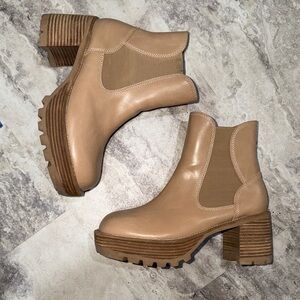 Tan Chunky Heel Ankle Boots